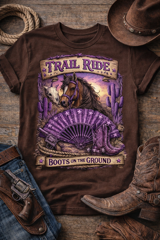 🤠💜 Trail Ride – Boots on the Ground Western Tee