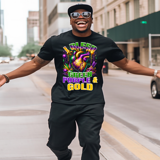 I Bleed Green, Purple & Gold Mardi Gras T-Shirt