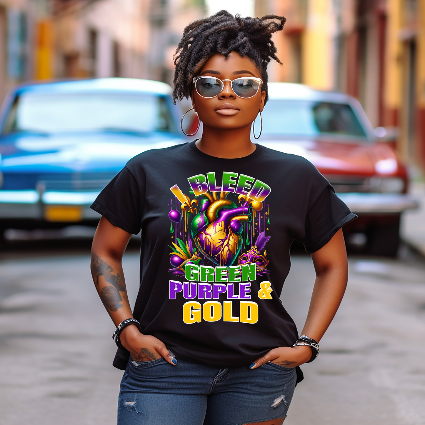 I Bleed Green, Purple & Gold Mardi Gras T-Shirt