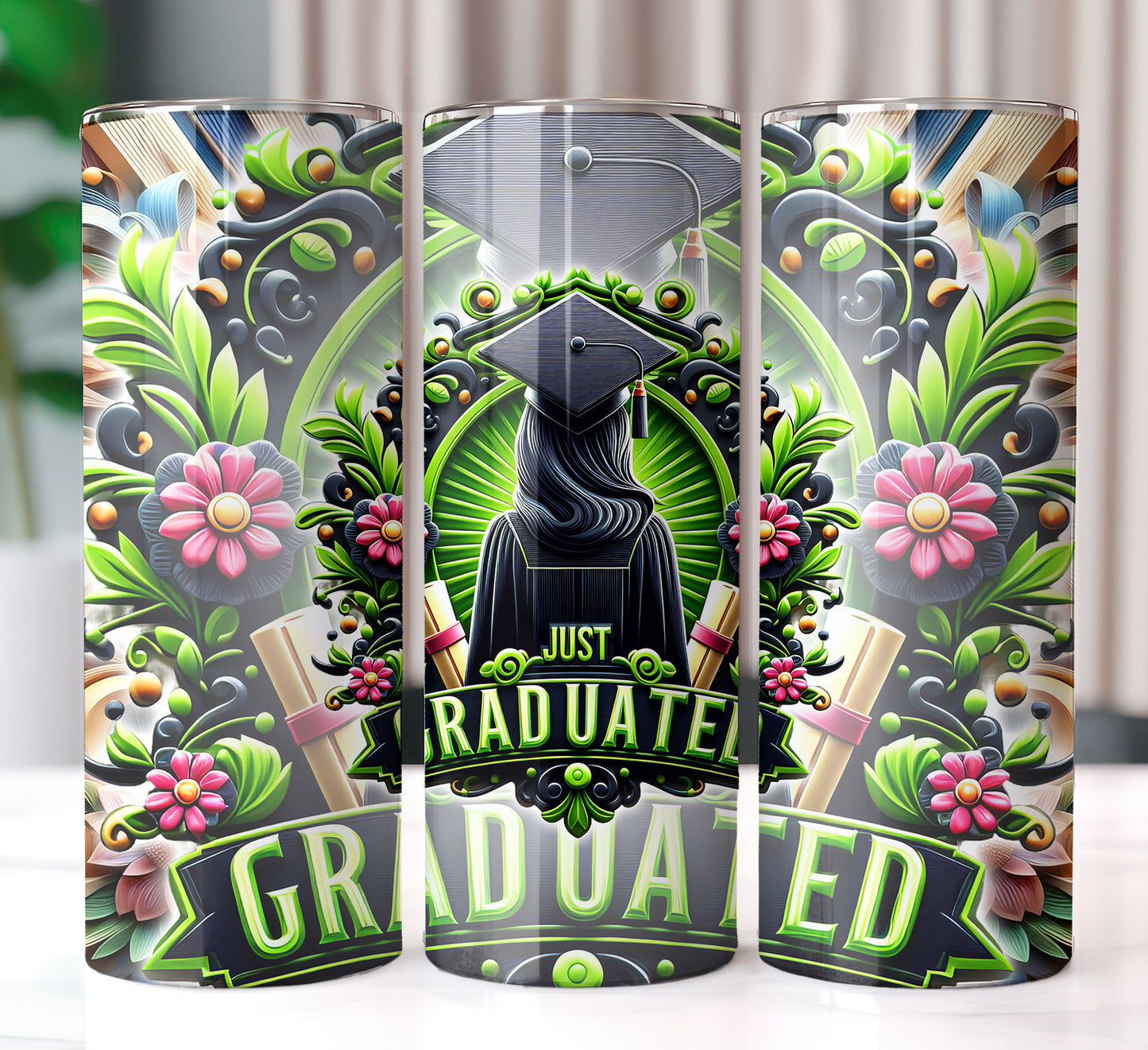 Women's "Just Graduated" Shirt and Tumbler PNG Bundle