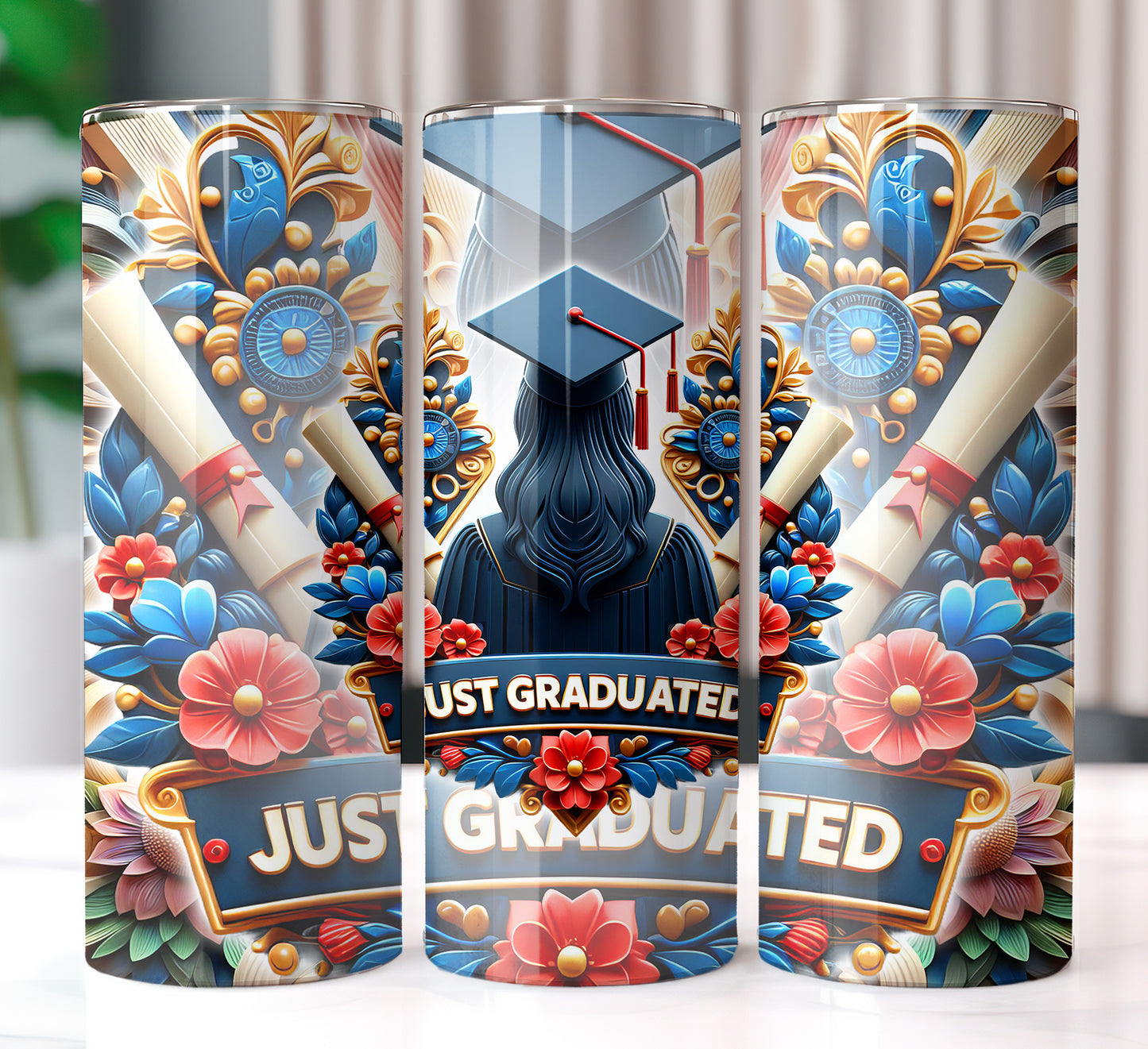 Women's "Just Graduated" Shirt and Tumbler PNG Bundle