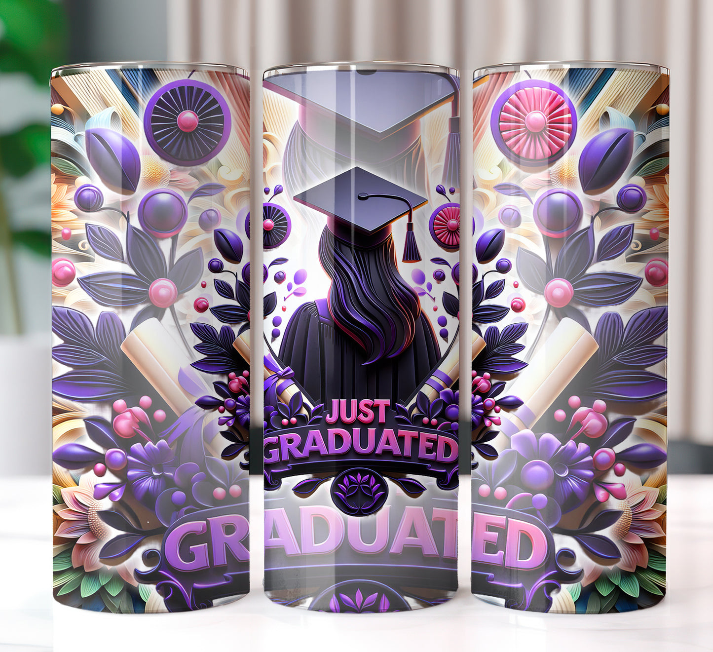 Women's "Just Graduated" Shirt and Tumbler PNG Bundle