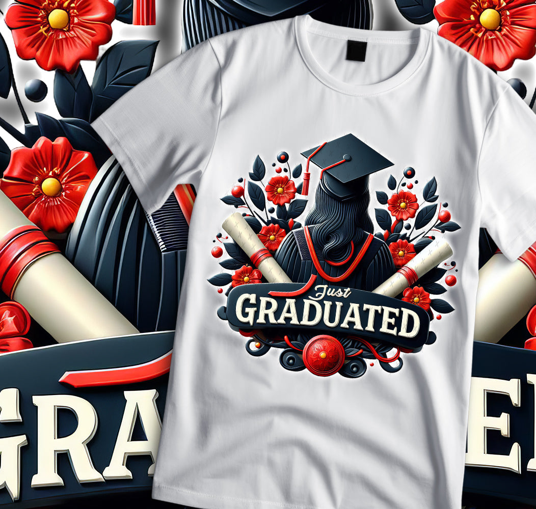 Women's "Just Graduated" Shirt and Tumbler PNG Bundle