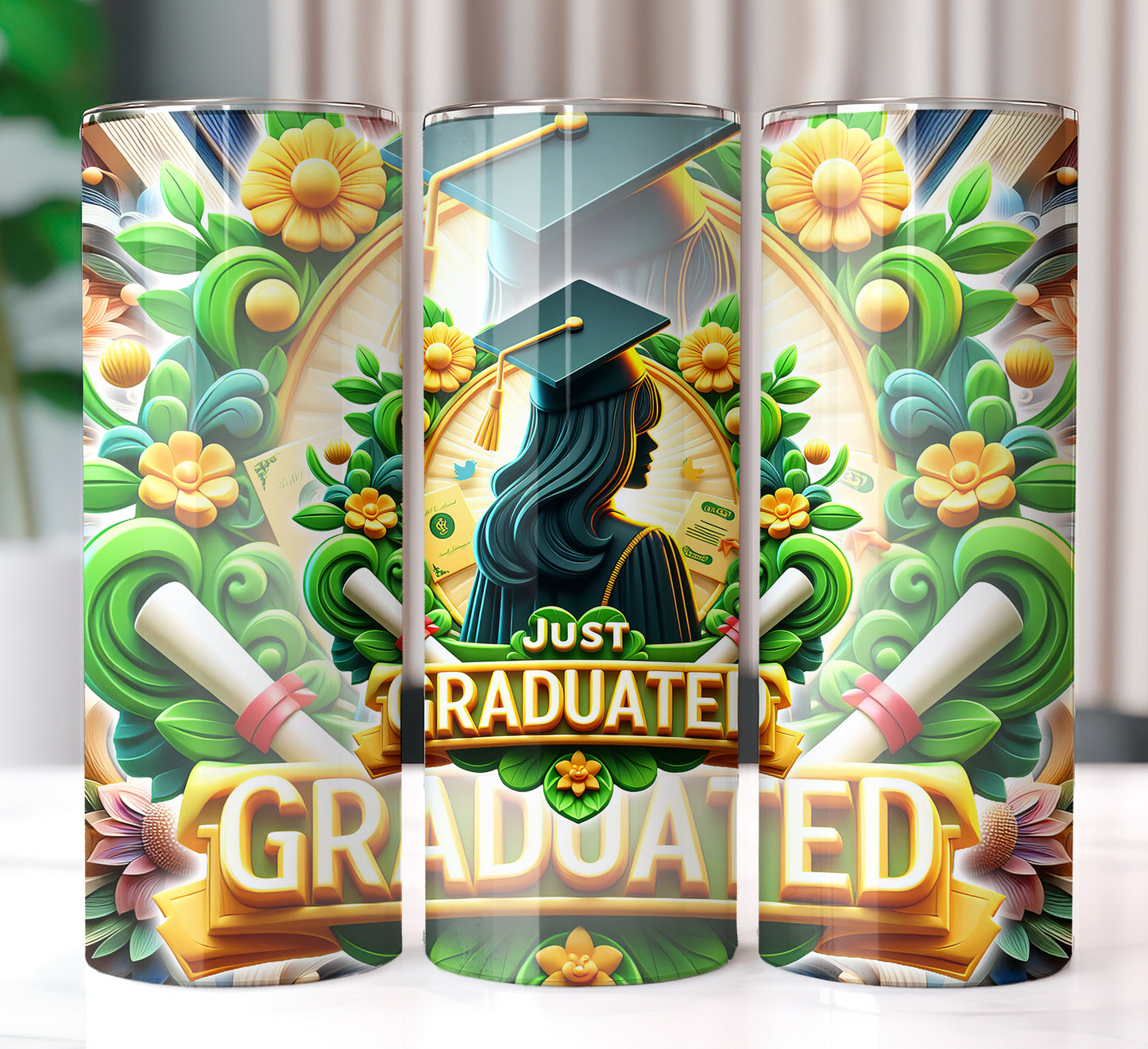 Women's "Just Graduated" Shirt and Tumbler PNG Bundle