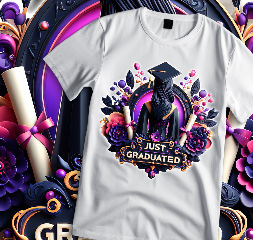 Women's "Just Graduated" Shirt and Tumbler PNG Bundle