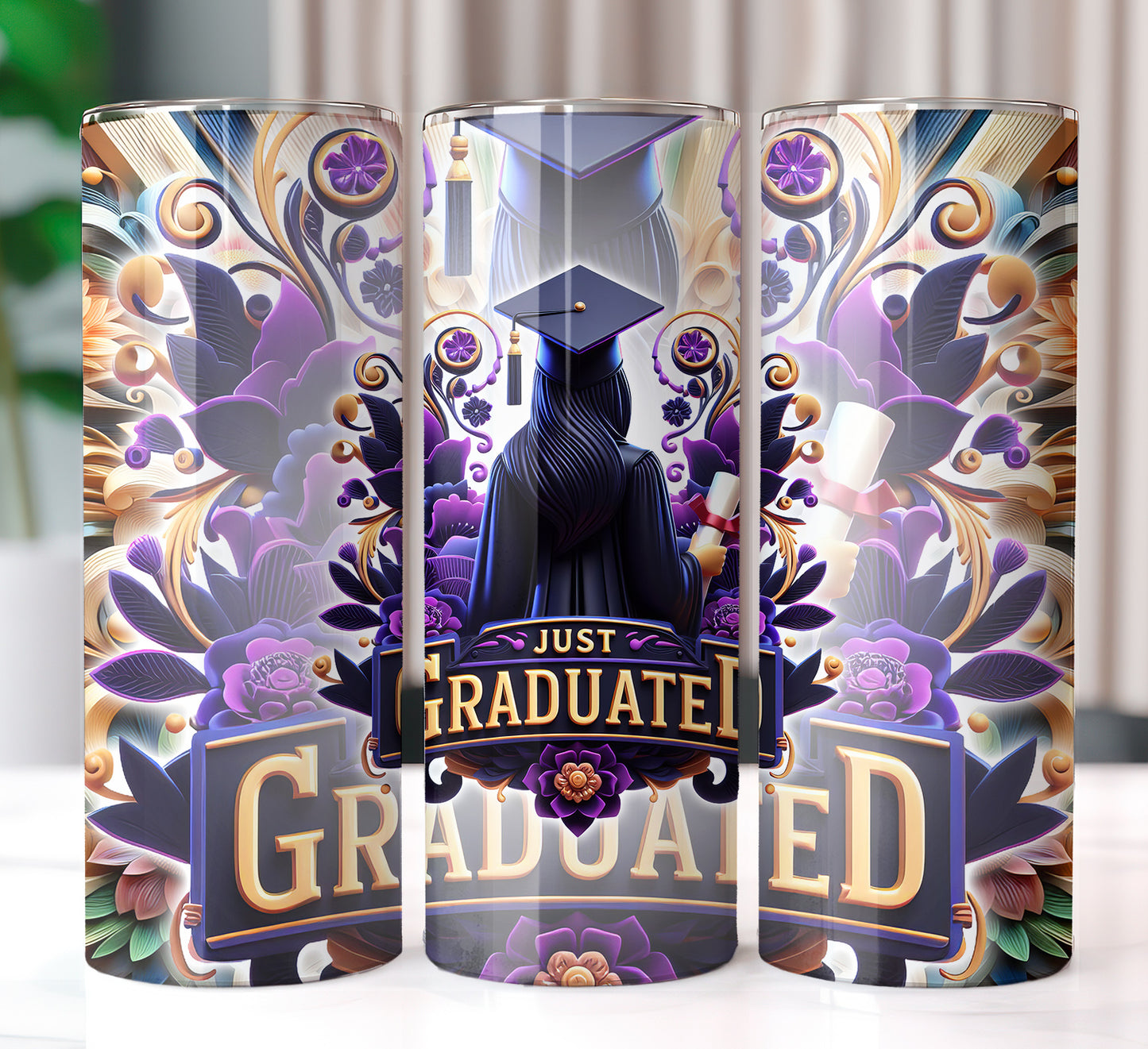 Women's "Just Graduated" Shirt and Tumbler PNG Bundle