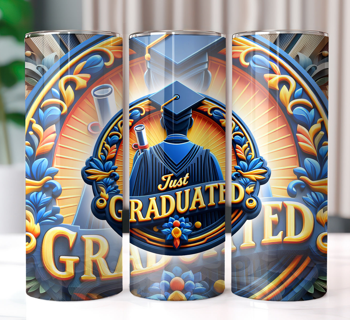 Men's "Just Graduated" Shirt and Tumbler PNG Bundle