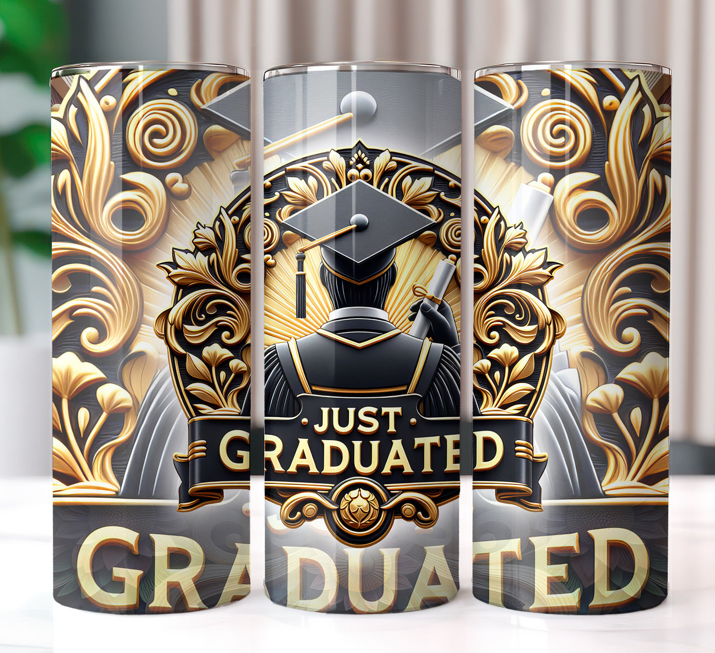 Men's "Just Graduated" Shirt and Tumbler PNG Bundle