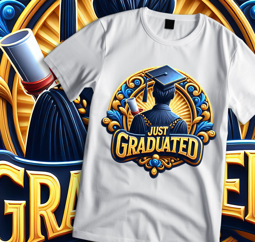 Men's "Just Graduated" Shirt and Tumbler PNG Bundle