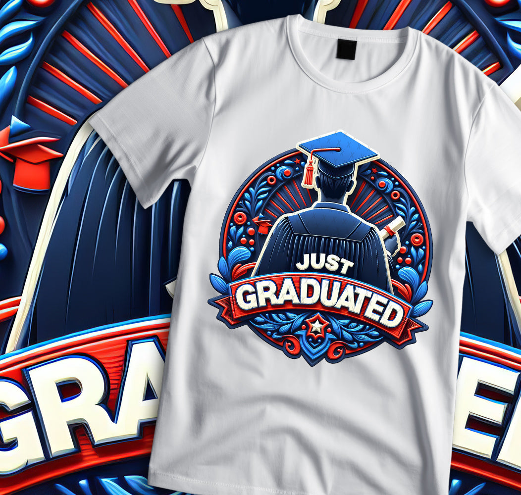 Men's "Just Graduated" Shirt and Tumbler PNG Bundle