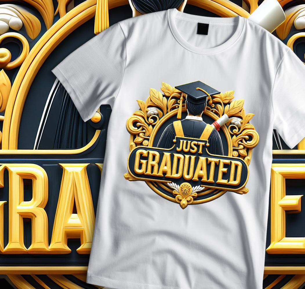 Men's "Just Graduated" Shirt and Tumbler PNG Bundle