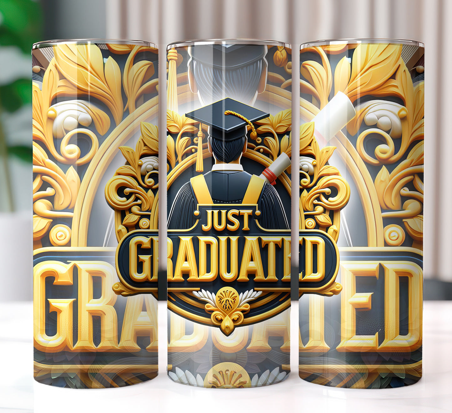 Men's "Just Graduated" Shirt and Tumbler PNG Bundle