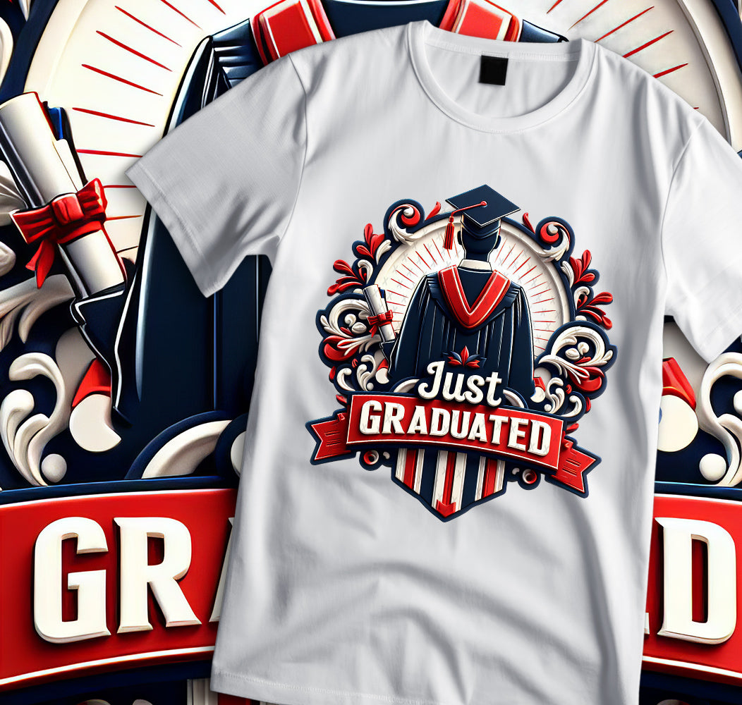 Men's "Just Graduated" Shirt and Tumbler PNG Bundle