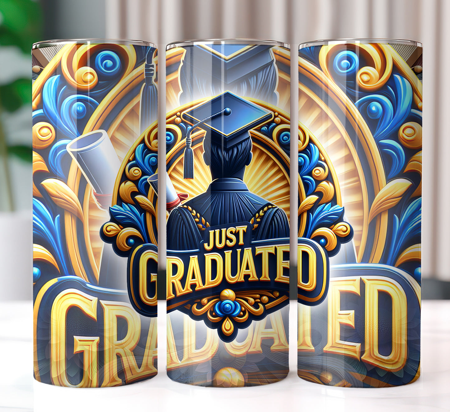 Men's "Just Graduated" Shirt and Tumbler PNG Bundle