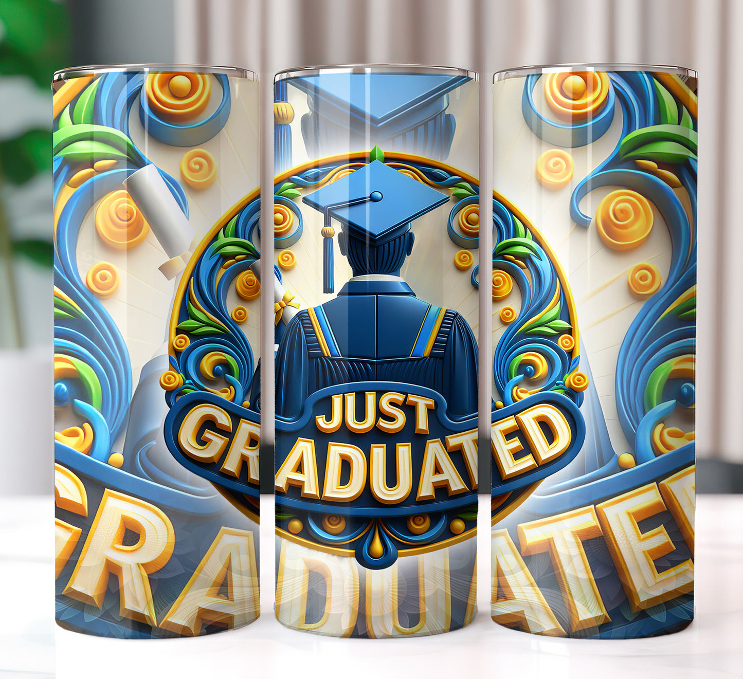 Men's "Just Graduated" Shirt and Tumbler PNG Bundle