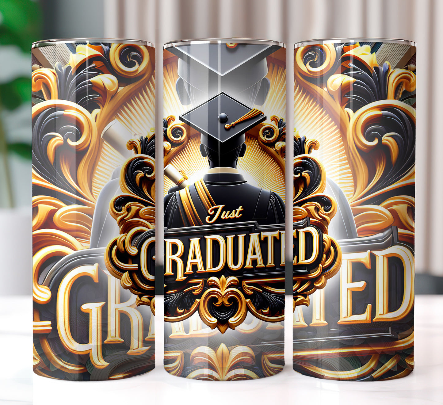 Men's "Just Graduated" Shirt and Tumbler PNG Bundle