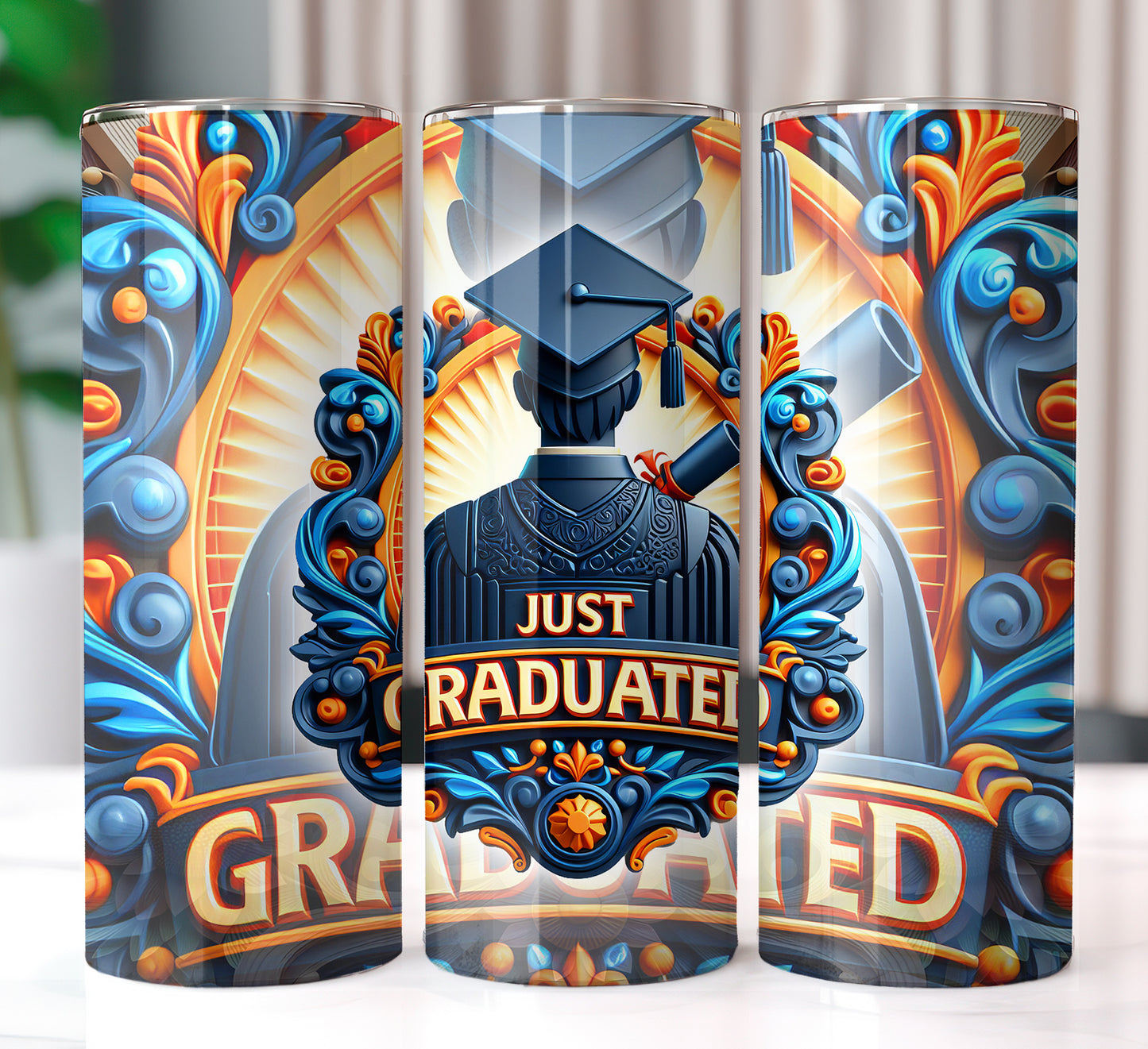 Men's "Just Graduated" Shirt and Tumbler PNG Bundle