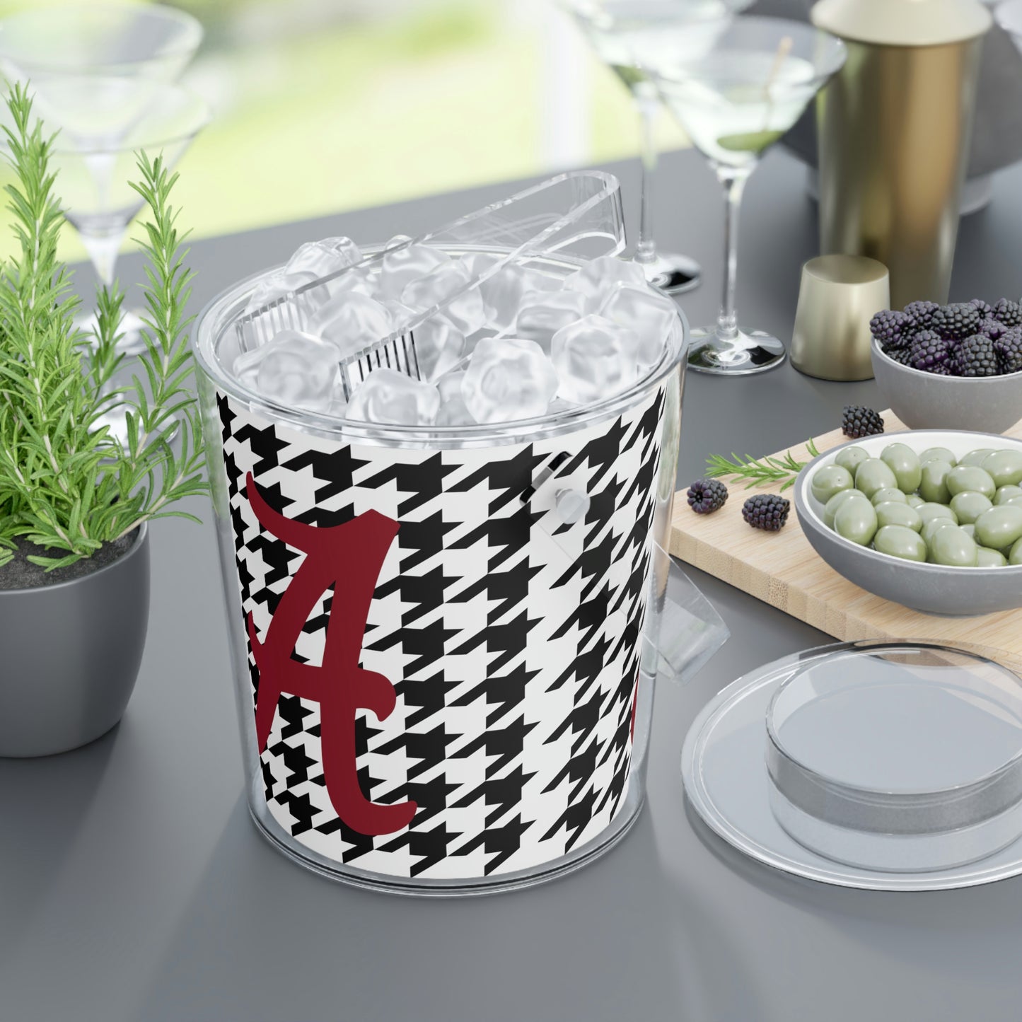 Houndstooth Ice Bucket with Tongs