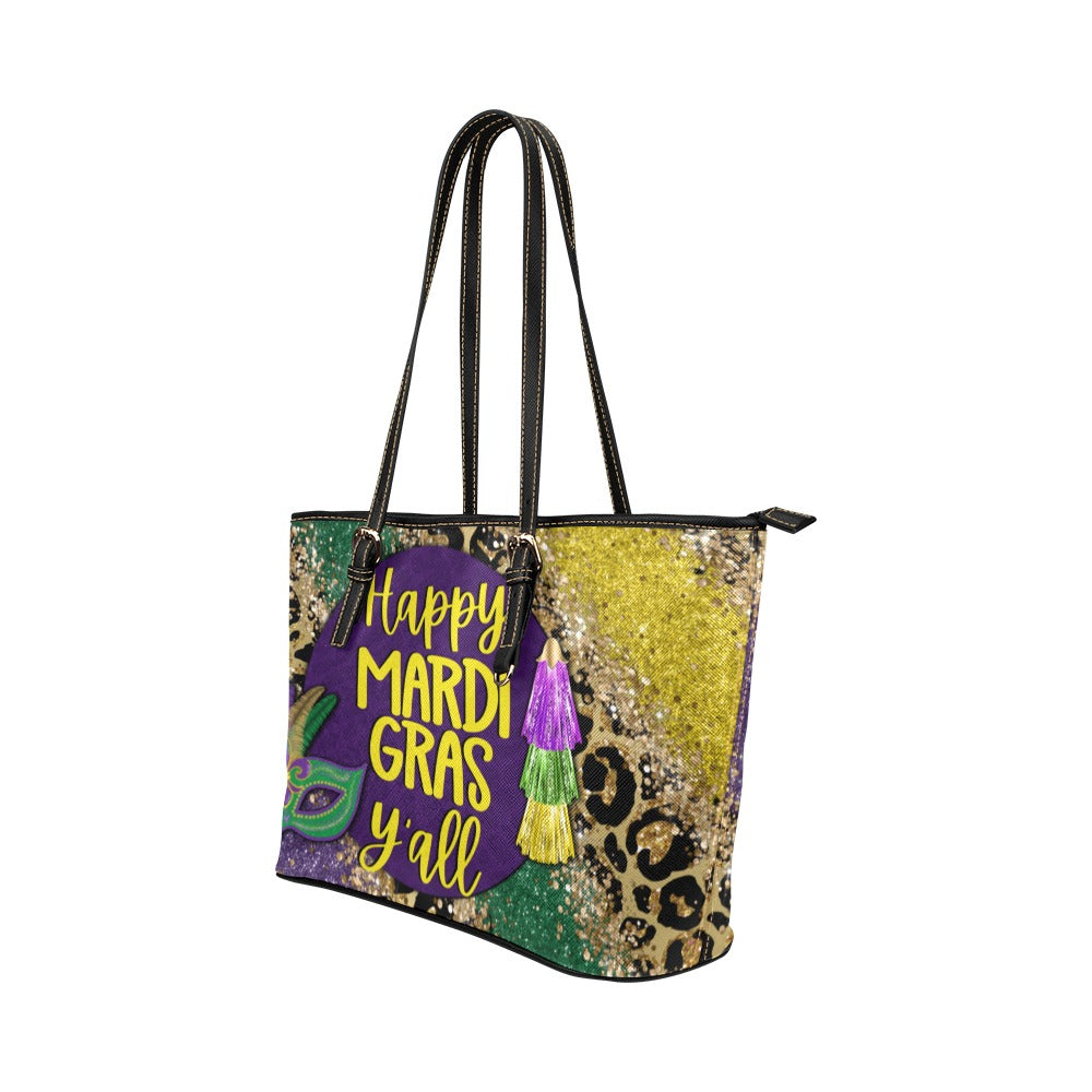 HappyMardiGrasYall purse Leather Tote Bag/Small (Model 1651)