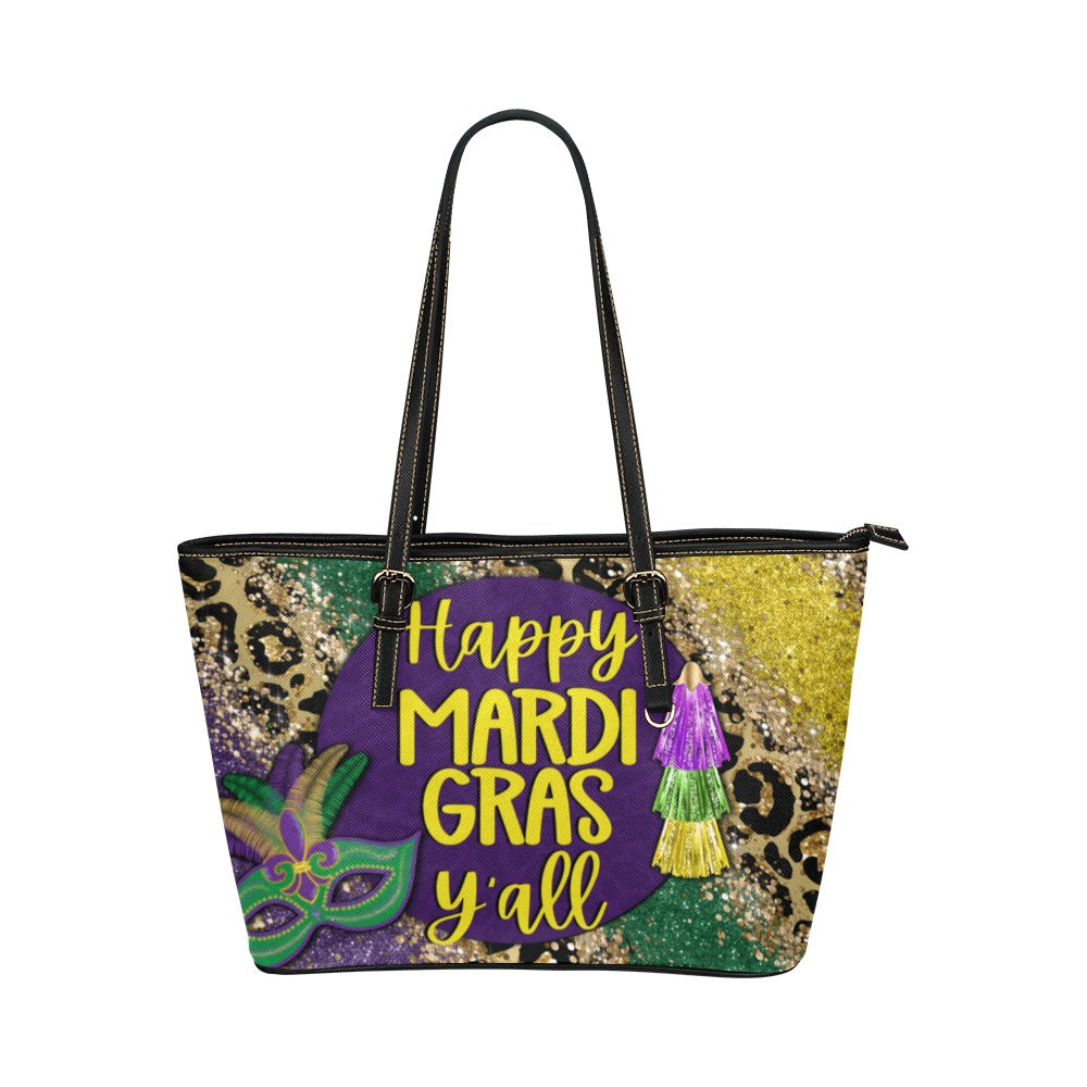 HappyMardiGrasYall purse Leather Tote Bag/Small (Model 1651)