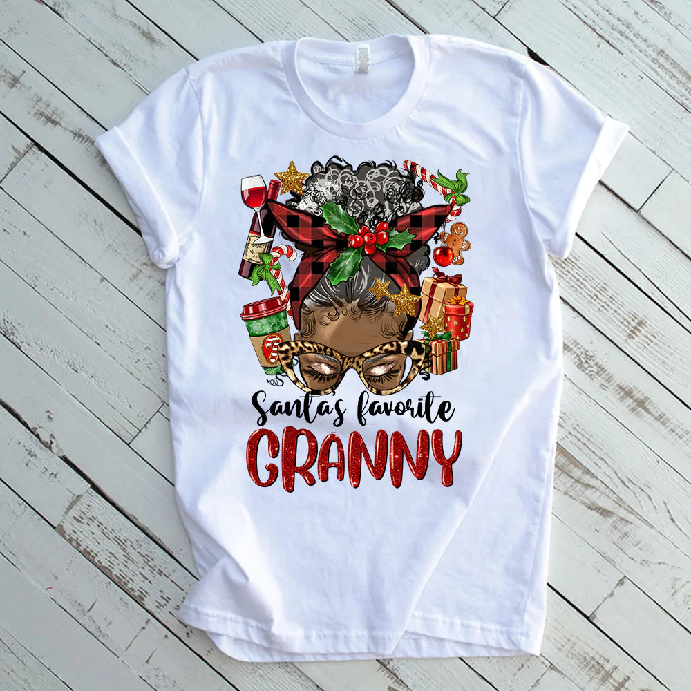 Santas Favorite Granny Afro Messy Bun T-Shirt