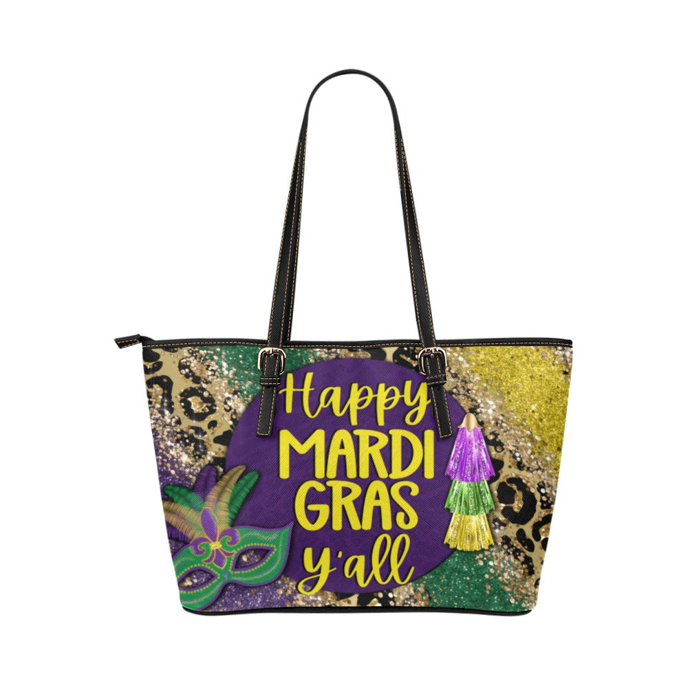 HappyMardiGrasYall purse Leather Tote Bag/Small (Model 1651)